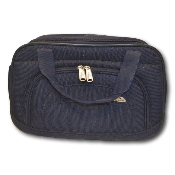 Vintage Retro Samsonite Navy Canvas Carry On Overnight Travel Bag Luggage Duffle - Picture 1 of 7